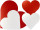 coeur polystyrène rouge et blanc diff. grandeurs