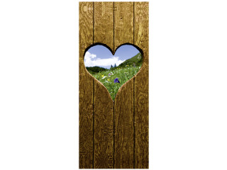 bannière textile "mur en bois avec coeur" 75  x 180cm