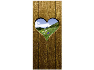 bannière textile "mur en bois avec coeur" 75  x 180cm