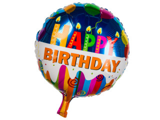 Folienballon "Happy Birthday blau-weiss Kerzen" Ø 45cm