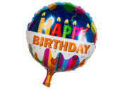 Folienballon Happy Birthday blau-weiss Kerzen Ø 45cm