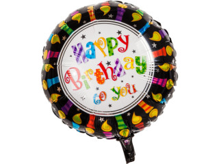 Folienballon "Happy Birthday schwarz-weiss Kerzen" Ø 45cm