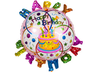 ballon de feuille "happy birthday rose-blanc gâteau" Ø 45cm
