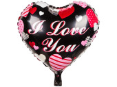 foil balloon "heart - I Love you" black-pink