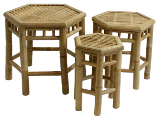 bambou set des tables 3-pcs. nature