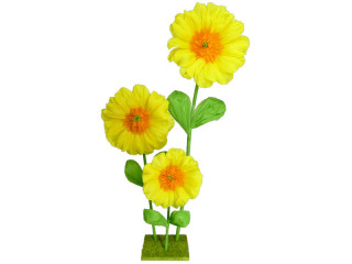 Chrysanthemen 3-tlg. gelb Paper, auf Platte, 92cm hoch Ø 20/25/30cm, H 40/60/92cm