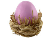 oeuf en nid de raphia petit rose Ø 16cm x h 16cm