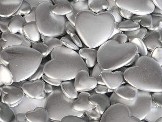 Streuherzen silber matt 150g/Box ca.300Stk.1.2+2.2cm