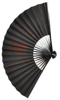 Fächer Silk schwarz m. Druck 32cm Schriftzeichen rot Bambus/Papier-Seidenüberzug