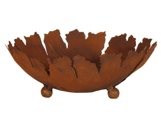 Schale rund Risse Rosteffekt 13cm hoch x Ø 35cm, Metall mit 3 Kugelfüssen