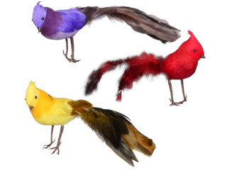 Vogel Kardinal stehend 12 St 22 cm, je 4 Stück rot, lila und gelb