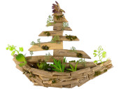 Boot Holz mit Pflanzen natur-grün, 39 x 14 x H 32cm