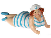 Badenixe Polyresin liegend blau-weiss 18 x 7 x H 8,5cm