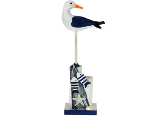 Möwe auf Pfahl Holz Maritim blau-weiss, 11,5x5,5xH 29cm