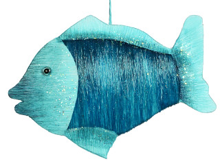 Fisch Susi Aqua petrol-grün 20 x 14 x 2,5 cm, zum Hängen Karton mit Fadenummantelung