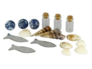 Maritime Streudeko 18-tlg. 3 - 7cm, Muscheln, Kugeln, Fische, Flaschen