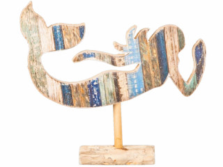 Meerjungfrau Wood H 27cm 28 x 4,5cm, 15mm,natur-blau, auf Standfuss