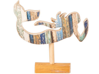mermaid wood h 20cm 18 x 4.5cm, 15mm, natural-blue, on base