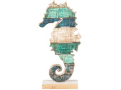 Seepferdchen Wood stehend kl 14 x 5 x H 30cm, natur-blau Standplatte 5 x 12cm