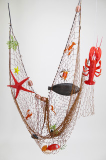 Netz mit Meerestieren braun-bunt, 200  x 150cm
