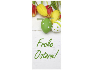 bannière textile oeufs/tulipes "Frohe Ostern" 75 x 180cm