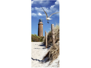 Textilbanner Leuchtturm-Möwe blau-natur 75x180cm Schlauchnaht oben+unten