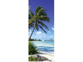 Textilbanner Palmenstrand blau/bunt 75x180cm Schlauchnaht oben+unten