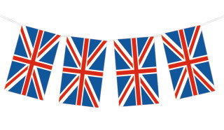 Fahnenkette Grossbritannien 5m, 20 Fahnen 12x22cm Papier
