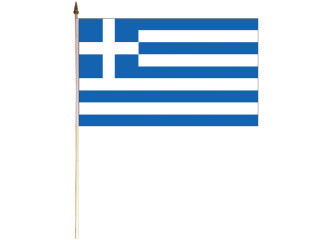 Flagge Stoff Griechenland 30 x 45cm, an Holzstab 60cm