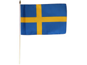 Flagge Stoff Schweden 30 x 45cm, an Holzstab 60cm