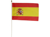 Flagge Stoff Spanien 30 x 45cm, an Holzstab 60cm mit Wappen