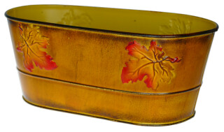 coupe en zinc avec feuilles jaune ovale, 26 x 13.5 x h 10.5cm