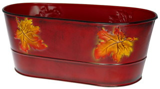 Zinkschale mit Blättern rot oval, 26 x 13,5 x H 10,5cm