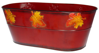 Zinkschale mit Blättern rot oval, 37,5 x 19 x H 14,5cm