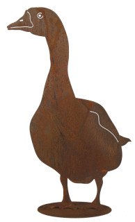 Gans von vorne rosteffekt H 60 x 35cm  Metall Standplatte Ø 22cm