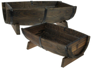 Tröge dunkles Holz 2er Set 50x32xH 17cm und 40x26xH15cm