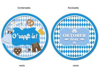Bierdeckel Oktoberfest 20 St beidseitig bedruckt, 2 Motive Ø 107mm, 1,4mm dick