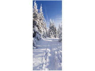 Textilbanner Wald-Winterweg weiss-blau 75x180cm Schlauchnaht oben+unten