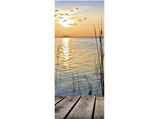 Textilbanner Sonnenuntergang See 75x180cm Schlauchnaht oben+unten