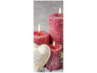 Textilbanner Kerzen/Herz rot/beige  75x180cm Schlauchnaht oben+unten
