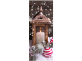 Textilbanner Holzlaterne/Kerze braun/rot-weiss 75 x 180cm...