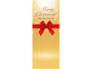 Textilbanner Merry Xmas gold mit roter Schleife 75x180cm Schlauchnaht oben+unten