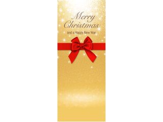 Textilbanner Merry Xmas gold mit roter Schleife 75x180cm Schlauchnaht oben+unten