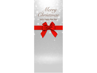 Textilbanner Merry Xmas silber mit roter Schleife 75x180cm Schlauchnaht oben+unten