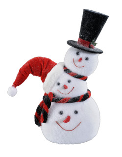 Schneemann mit 3 Köpfen weiss-schw.-rot, H40 x B35cm