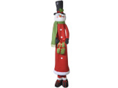 Schneemann Teleskopbeine schlank, rot-weiss-grün, mit Geschenk, 85 - 150cm hoch