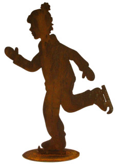 Schlittschuhläufer rosteff. Junge, H 60cm, B 42cm Metall, auf Platte