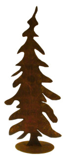 Tannenbaum schief rosteffekt auf Platte, H 60cm  B 24cm Metall