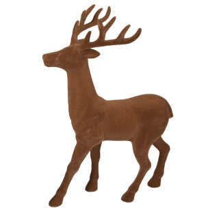 Hirsch beflockt braun gross 32 x 17 x H 46cm, Kunststoff