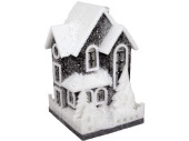 Haus Winterland mit Licht schw./weiss, Schnee/Glitter B...